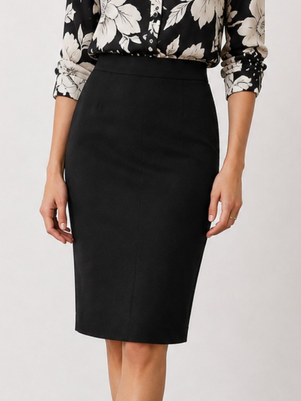 TAHARI Black Stretch Lined Knit Pencil Skirt Work Career M EUC